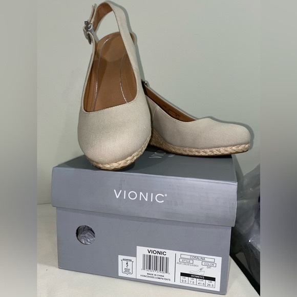 NWT Vionic Coralina Oat Canvas Espadrille Wedge Sandals Size 9 1/2 - Picture 11 of 15